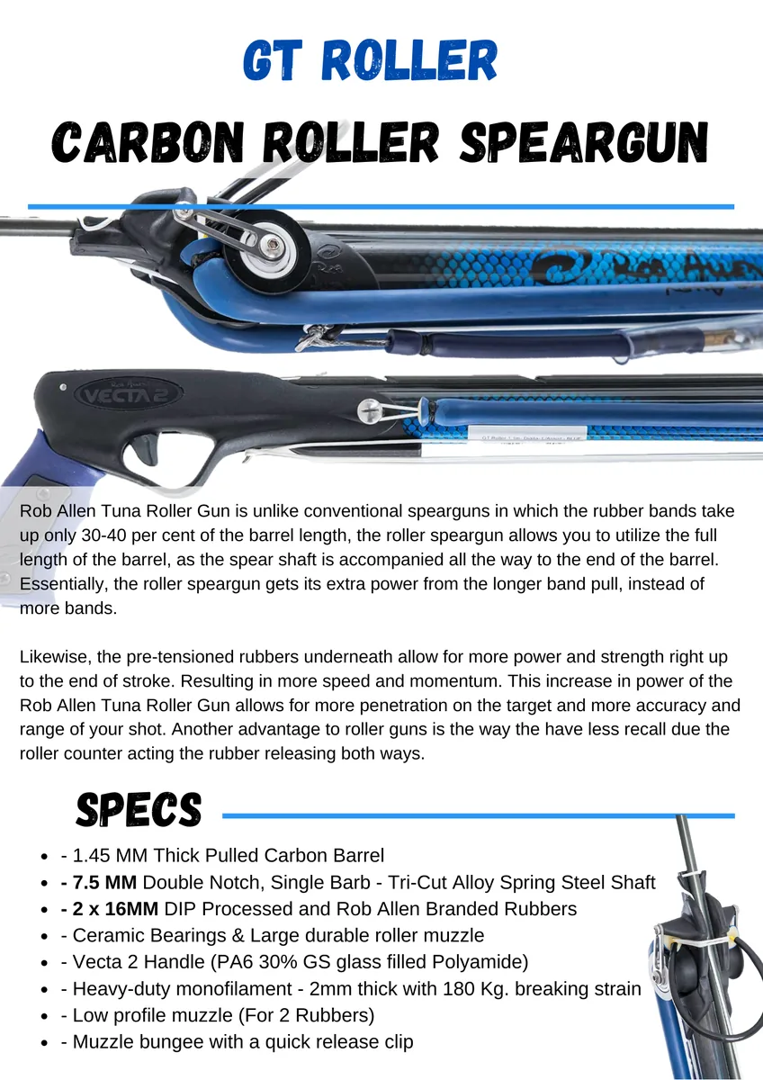 GT Carbon Roller 1m- Ceramic Bearings- Load Assist-- 60cm16mm Rubber- 1.4m7.5mm D/N Spear